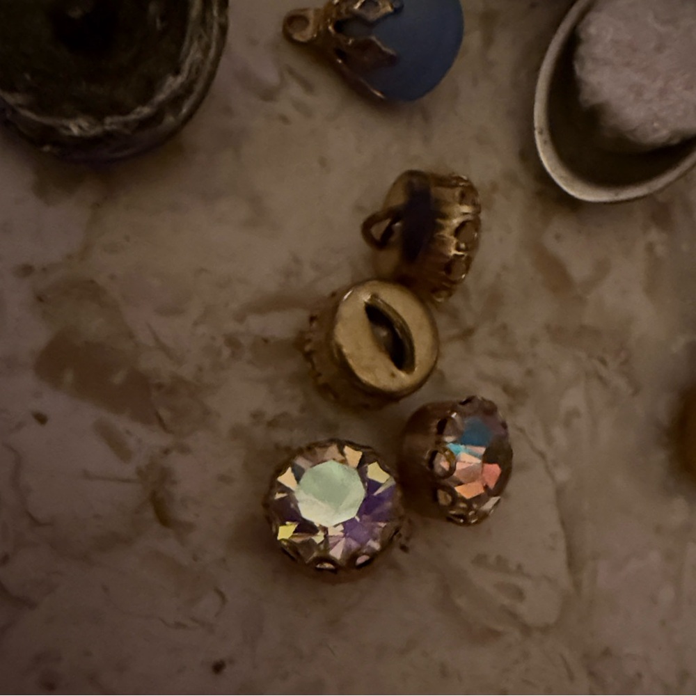 American Vintage Gold Earrings with Iridescent Stones